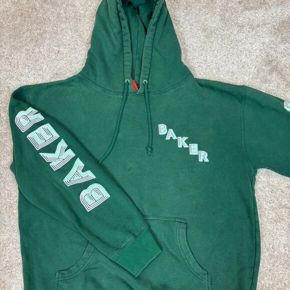Vintage Baker Brand Skateboards Hoodie Spellout Sleeve Hit Skater Y2K Medium - Picture 2 of 9